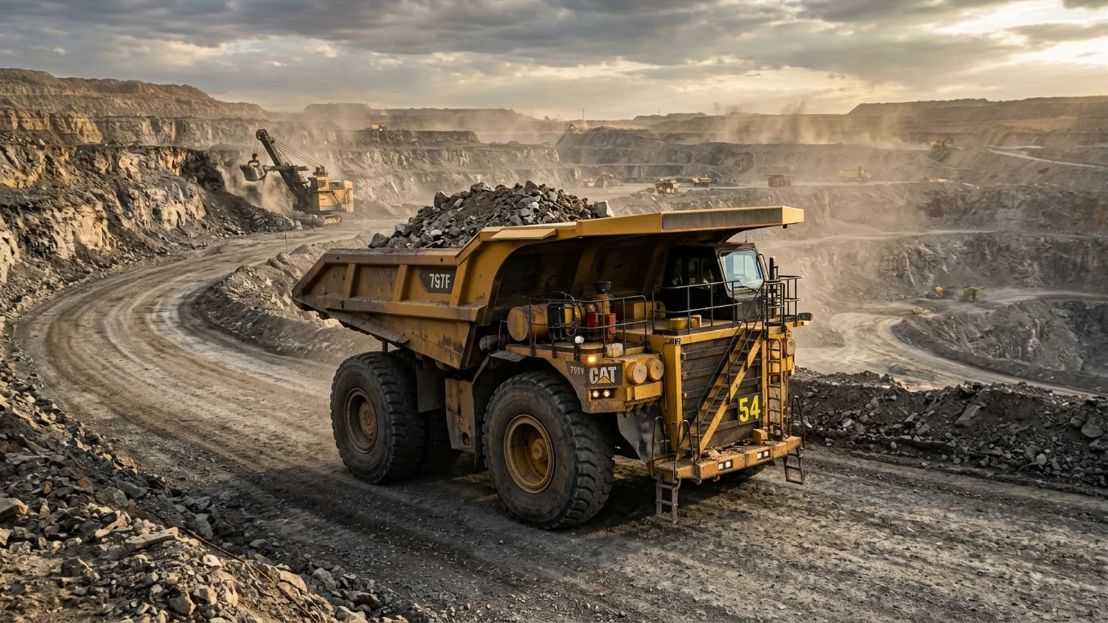 Haul truck working an open pit, representing the mining and logistics division of Sabbia International