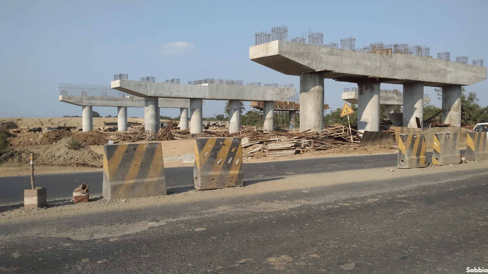Elevated roadway piers and deck sections under construction